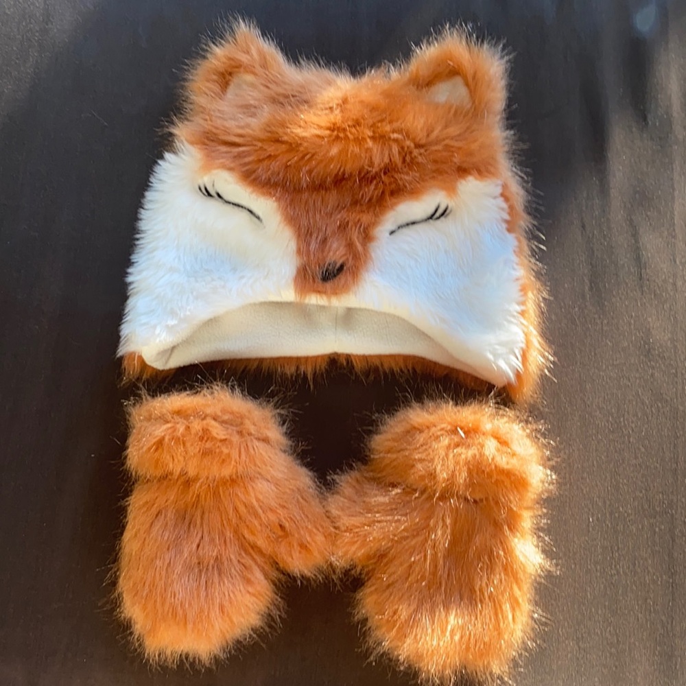 Abgnyc fox hat and mittens for baby toddler girl Orange and white Halloween